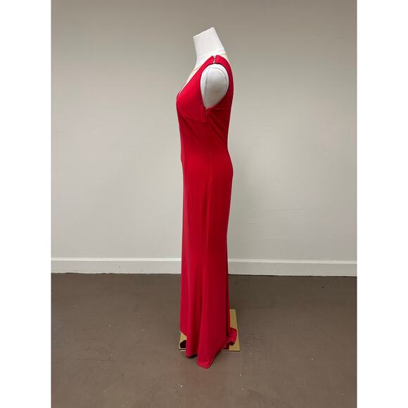 Jovani Sleeveless Plunge V-Neck Fitted Maxi Evening Gown Red Women’s Size 2 - Picture 4 of 9